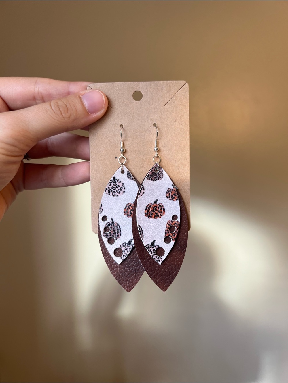 Handmade Faux Leather Fall Pumpkin Dangling Earrings